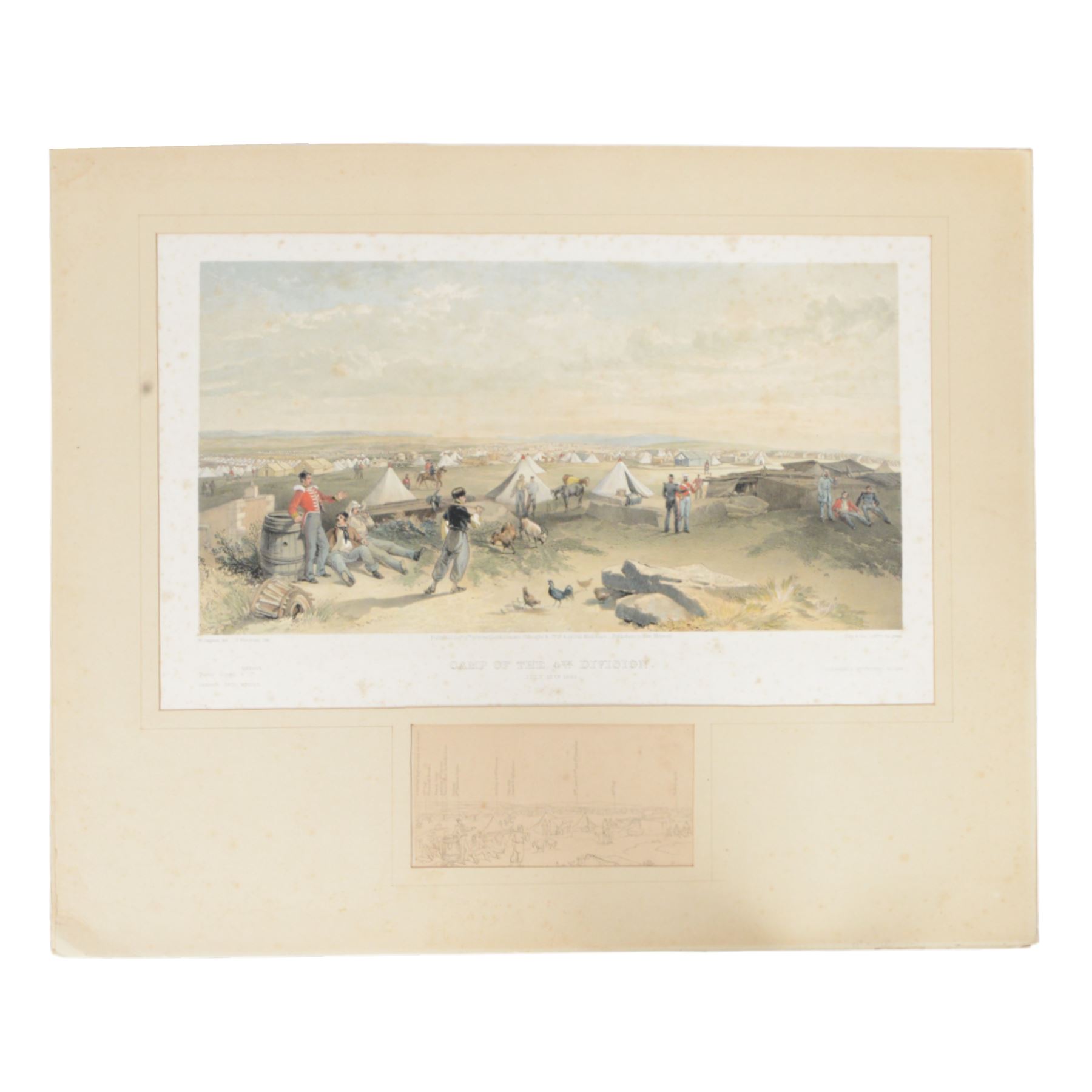 Four Victorian coloured prints of the Crimean War 1854-56, comprising Battle of the Alma, Camp of the Light Division, Redan and Advanced Trenches of the British Right attack
 and Camp of the 4th Division, H50cm 