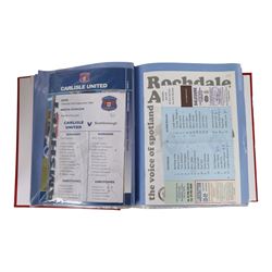 Comprehensive collection of approximately two hundred and thirty Scarborough FC football programmes for the 2003/04, 2004/05, 2005/06 and 2006/07 seasons, all filed within eight dedicated Scarborough FC red Home and Away binders