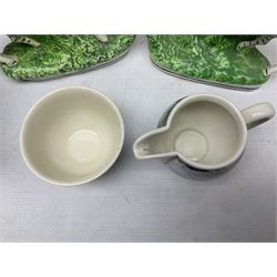 Stayhot teapot and coffee pot, with silver plate clad ceramic bodies, together with another similar coffee pot, jug and sucrier, Staffordshire style flatback figures comprising pair of zebras and cavalier type figure, Melba Ware woodland jug etc