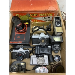  A selection of assorted cameras, to include a Pentax ME Super, a Mamiya/Sekor, a Cine camera, plus various lenses and other accessories.   