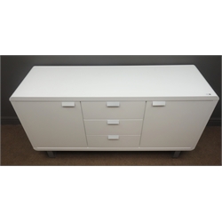  Wren Furniture - white gloss finish six drawer chest with brushed metal handles, W150cm, H77cm, D45cm  