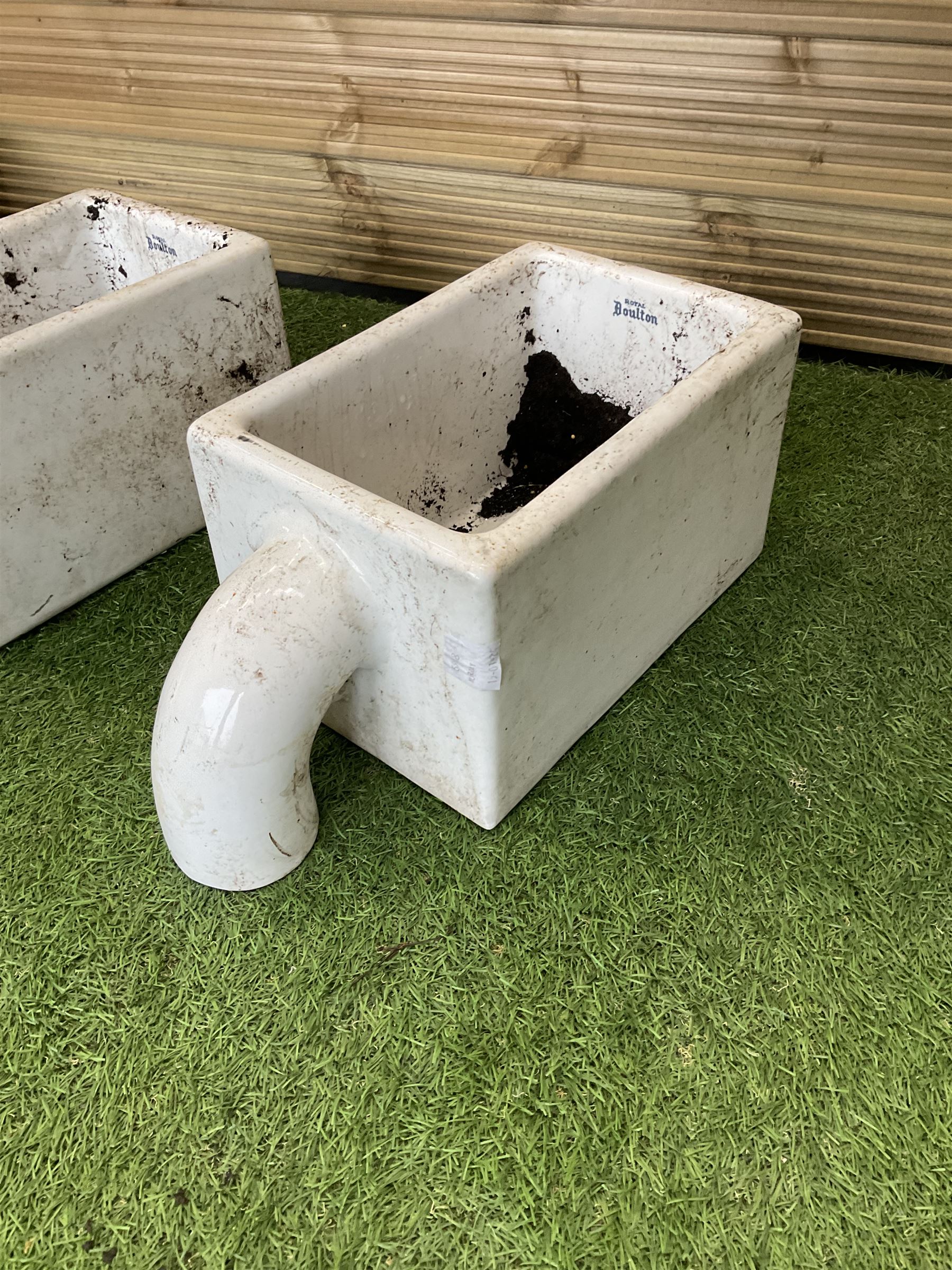 Rectangular glazed shallow sink and pair of royal doulton glazed drinking troughs - THIS LOT IS TO BE COLLECTED BY APPOINTMENT FROM DUGGLEBY STORAGE, GREAT HILL, EASTFIELD, SCARBOROUGH, YO11 3TX