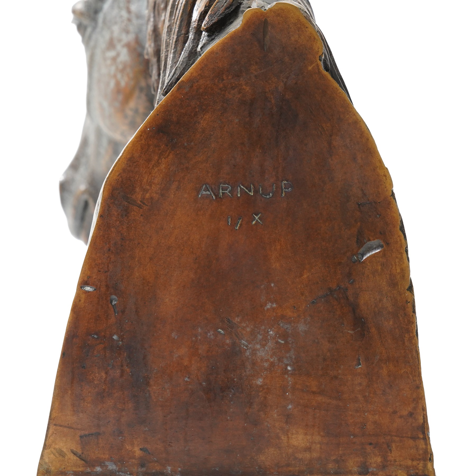 Sally Arnup FRBS ARCA (1930-2015): Study of Horse's Head, bronze, signed and numbered I/X, mounted on white marble base, including base H30.5cm 