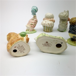 Five Beswick Beatrix Potter figurines, comprising Tommy Brock, Mrs Tiggy Winkle, Jemima Puddleduck, Foxy Whiskered Gentleman, and Squirrel Nutkin, together with four Royal Albert Beatrix Pottery figurines, Comprising Tommy Tiptoes, Benjamin Wakes Up, Peter Rabbit, and Mr Alderman Ptolemy. 