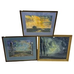 After Vincent van Gough: Two landscape pastels, and a moonlit pastel (3)