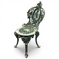 Victorian cast iron white painted garden table with aluminium top and cast iron chairs