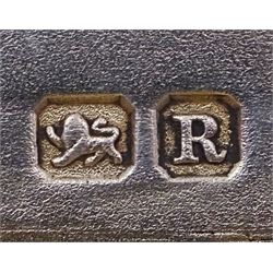 Late Victorian silver stamp box, of plain rectangular form, the hinged cover engraved 'Stamps', opening to reveal a gilt interior, hallmarked Mappin Brothers, Chester 1900, L7.5cm, approximate weight 1.89 ozt (58.8 grams)