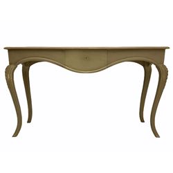 Classical grey painted console table, and a white painted stand (2)
