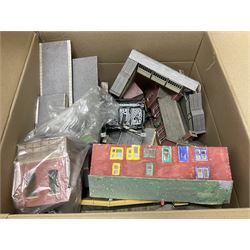 Extensive collection of scratch built buildings for use on ‘00’ gauge model railway layout, small amount of accessories and tools with a quantity of railway magazines and leaflets, in three boxes 
