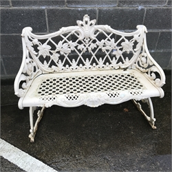 Coalbrookdale style bench cream painted metal bench, W109cm