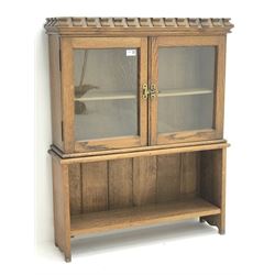 *Early 20th century cabinet enclosed by two glazed doors with shelf, W74cm, H92cm, D22cm