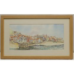 Penny Wicks (British 1949-): Tate Hill Pier Whitby, watercolour signed 19cm x 39cm