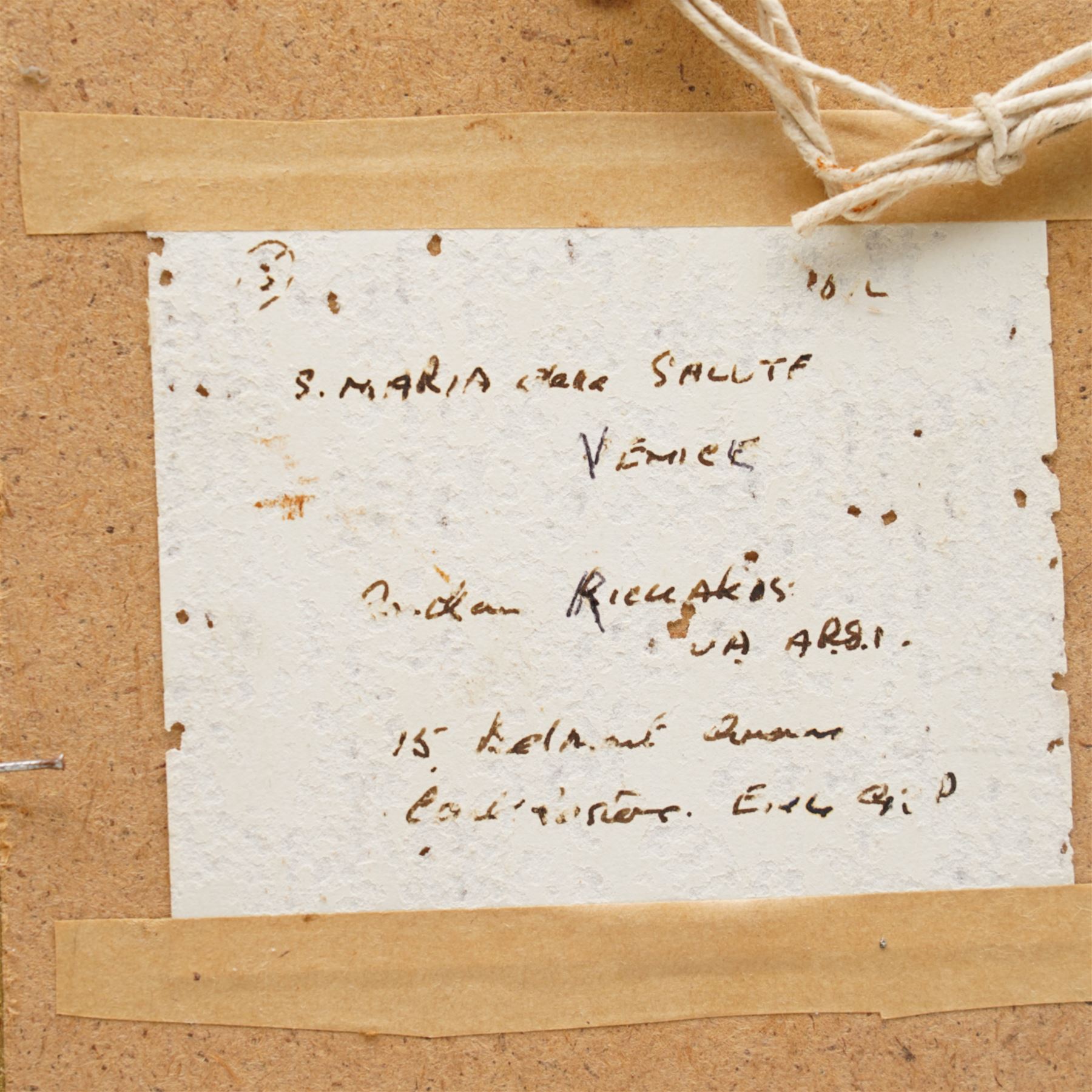 Anthony J Rickards (British 1919-1993): 'Basilica Santa Maria della Salute - Venice', oil on board signed, titled on artist's address label verso 24cm x 19cm