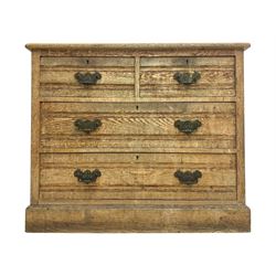 19th century oak chest of drawers, rectangular moulded top over two short and two long drawers, on plinth base (W99cm, D53cm, H81cm); early 20th century glazed mahogany display cabinet; Edwardian mahogany revolving bookcase (3)