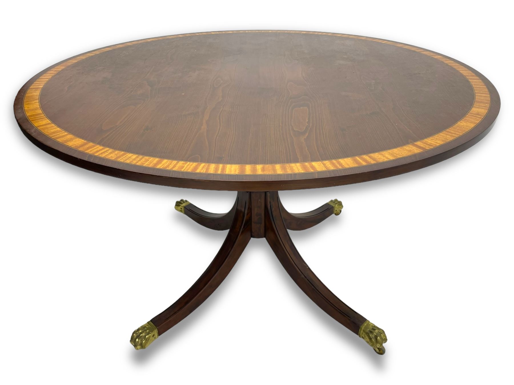 A Regency Mahogany Satinwood Banded Tilt Top Center Table A Regency Mahogany Satinwood Banded Tilt Top Center Table