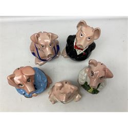 Set of five Wade NatWest money boxes, comprising father, mother, boy, girl and baby, four with original boxes 