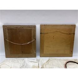 Late 18th century sampler worked with the alphabet above verses in red, by Mary Birkett aged 10 November 16th 1792, H33.5cm W34.5cm, together with another sampler worked with the alphabet above Proverbs 14:23, by Mary Anne Hainworth, Chesham, date unknown (--83), both in glazed frames, together with a quantity of Victorian and later dolls clothes to include lace examples