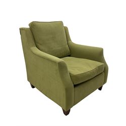 Wesley-Barrell two seat sofa and pair of matching armchairs, upholstered in sage linen fabric