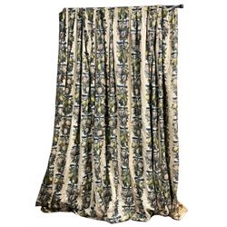 Large pair of Country House inter-lined curtains, cream fruit pattern, approx H395cm x W430cm overall each curtain