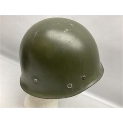 1950s French Algerian War steel helmet with liner; indistinctly marked 'S.I.A. LE EANS(?) 71R'