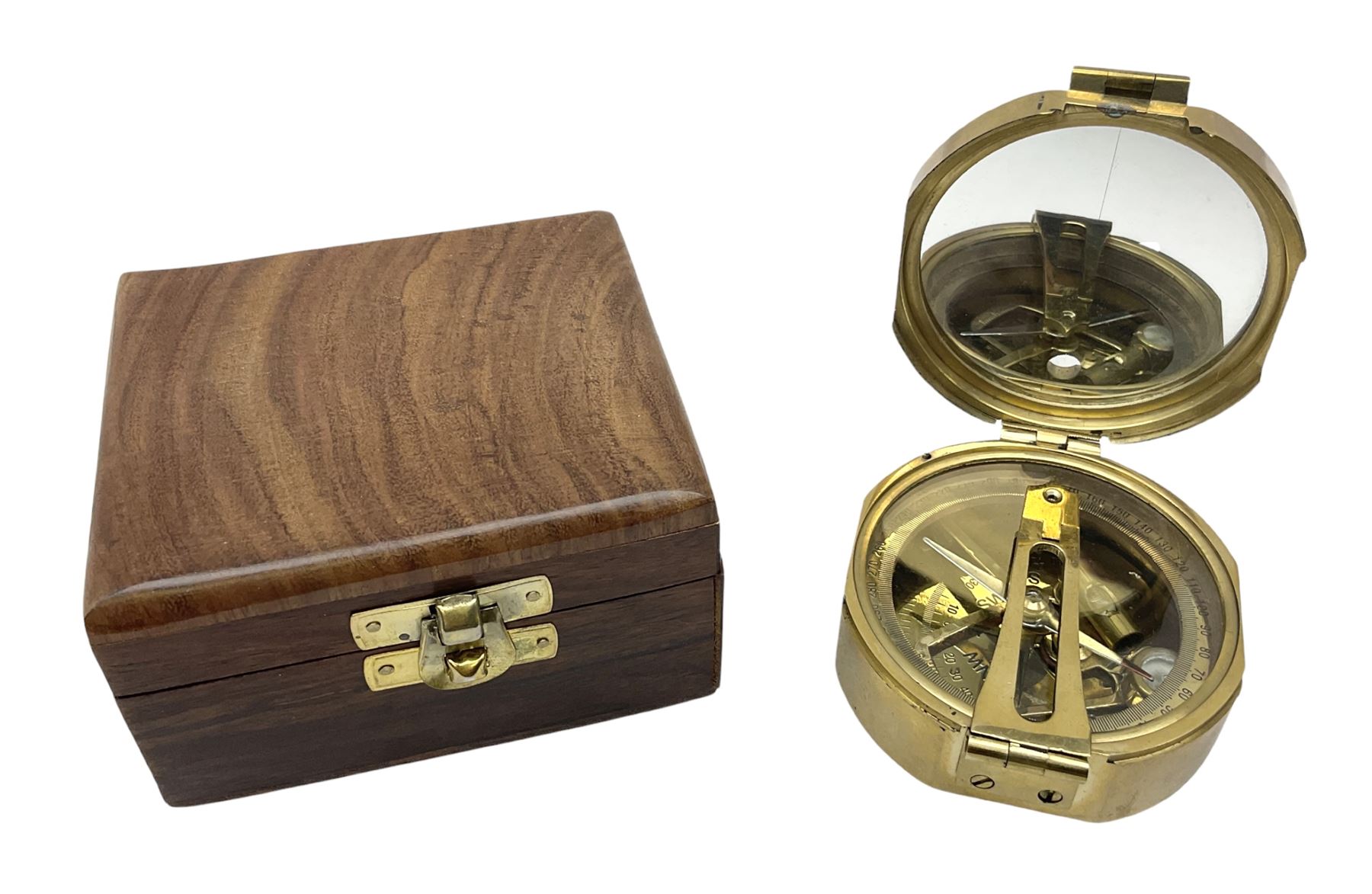 Brass compass marked Stanley London, in wood case
