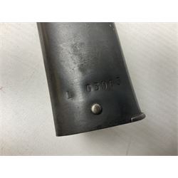 French Model 1866 Chassepot bayonet with 57cm curving fullered steel blade dated 1873 No.L63963; in steel scabbard with conforming number L71.5cm overall; and French St. Etienne Gras bayonet dated 1878 No.K10674 in steel scabbard numbered 79437 (2)