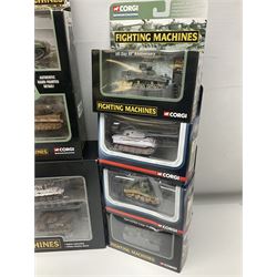 Corgi - twenty-six Showcase Collection 'Fighting Machines' for tank warfare including four-model pack, three two-model packs, WWII Legends, D-Day 60th Anniversary etc; all boxed (26)
