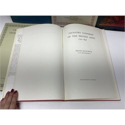 Set of six 1960s books on British Uniforms published by Hugh Evelyn London comprising Cavalry Uniforms of the British Army, Uniforms of the Royal Artillery, Uniforms of the Scottish Regiments, Uniforms of the Yeomanry Regiments and Infantry Uniforms of the British Army Series 1 & 2; all with dustjackets