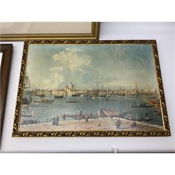 Framed oleograph of Venice, together with two prints, one of woodland landscape and 'Mother and Son' by H.WB.Davis, largest H69.5, L89.5cm