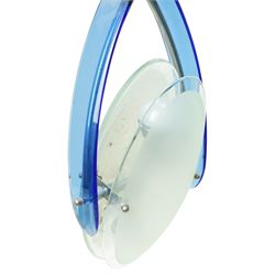 Attrib. Max Ingrand for Fontana Arte - mid-20th century chromium ceiling light with tilting frosted glass double shade within blue glass frame overall height 65cm