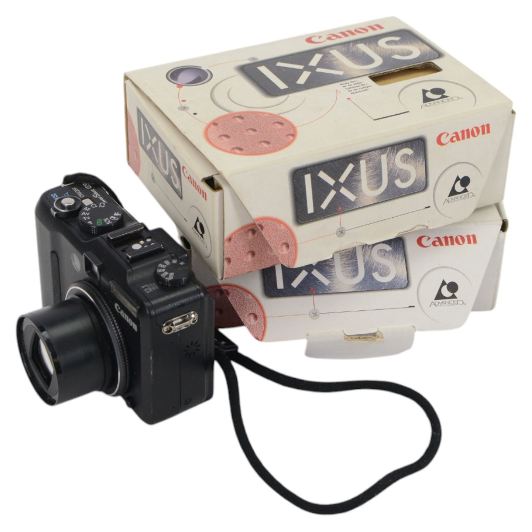 Two Canon Ixus IX240 compact digital cameras, both boxed, together with a Canon PowerShot G9 compact digital camera with a Canon 7.4-44.4mm 1:2.8-4.8 zoom lens (3)