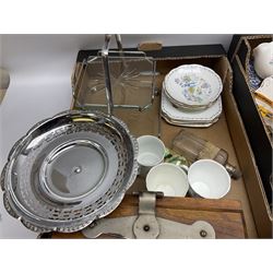 Broadhurst Silver Jubilee tea service, together with a glass two tiered cake dish, glass bottles and other collectables, in four boxes