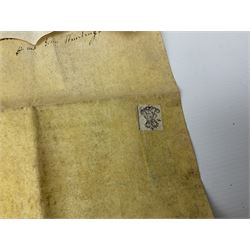 Three 17th/18th century manuscript deeds on vellum relating to properties in Bowling Alley Lane, Hull - one dated 16/12/1689 with seal 44 x 65cm; mortgage dated 20/2/1711 56 x 74cm; and assignment of mortgage dated 5/5/1727 with seal; all folded (3)