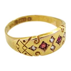 Victorian 15ct gold gypsy set ruby and diamond ring, Chester 1894, boxed