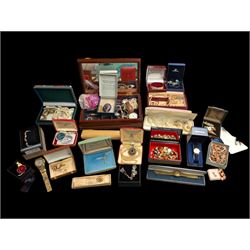 Silver marcasite wristwatch and a large collection of costume jewellery, including beaded necklaces, wristwatches, etc, 