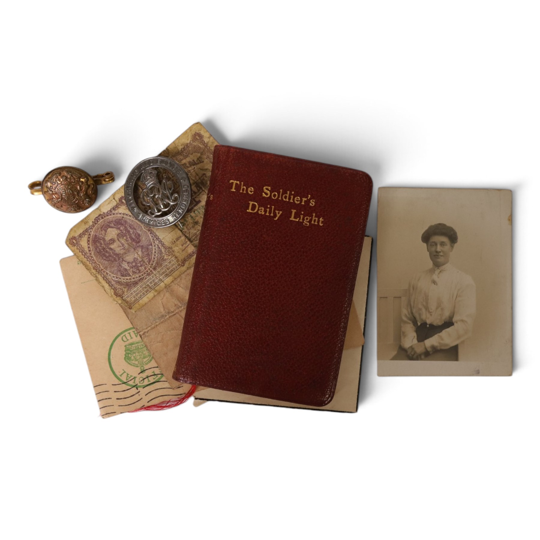 WWI British trio medal set, comprising 1945-15 Star, War medal and Victory medal, awarded to 14188 Pte J T Brunt Ches R, together with medal bar and ephemera relating to  Private John Thomas Brunt, including documentation for military service, gas injury at Ypres, postcards etc 