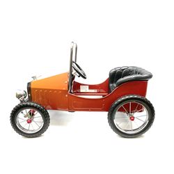 Red child's tin-plate pedal car with chrome detail, by Posh Paddles, Scarborough, H56cm, L80cm