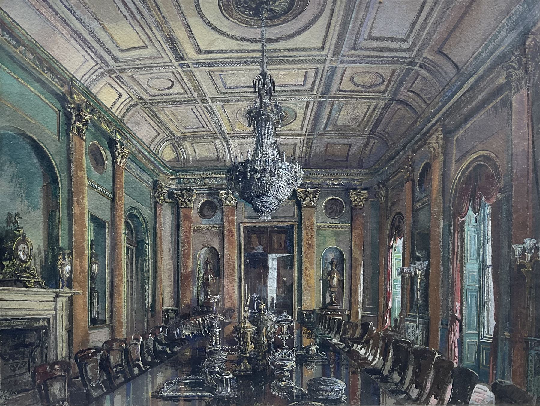 Allan Peel Tankard (British 1897-1964): 'Town Hall - Liverpool', gouache signed and titled, indistinctly dated '45, 49cm x 65cm 