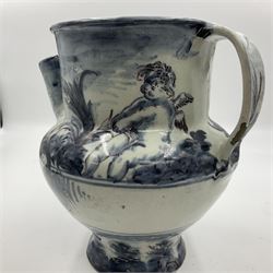 Tin glazed earthenware wet drug jug, decorated with cherubs in a landscape, H90cm 