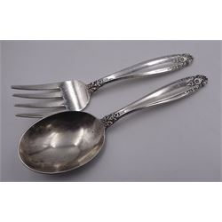 20th century American silver Prelude pattern baby spoon and fork set, with foliate detail to terminals, marked International Sterling Prelude, together with three further 20th century American silver baby spoons, the first example marked Gorham Sterling, and a pair marked International Sterling, approximate total silver weight 3.13 ozt (97.4 grams)
