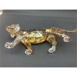 Swarovski Crystal tiger family, comprising adult and two cubs, adult H8.5cm 