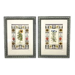 Pair of embroidered panels worked with f