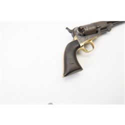 Colt .36 navy percussion revolver, with octagonal 7 1/2in. barrel top flat marked Address Col Samd Colt New York US America, frame stamped `Colts Patent' matching serial numbers, 112625, iron frame marked Colts Patent, brass grip-straps and trigger guard, smooth flared walnut grip, overall L33cm