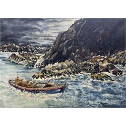 Harley (British 20th century): Lifeboat off the Rocks, oil on canvas signed 44cm x 60cm