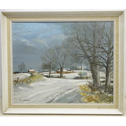 Felix Bernasconi (British 1911-2001): Bradfield Road, Slayfield in Winter, oil on board signed