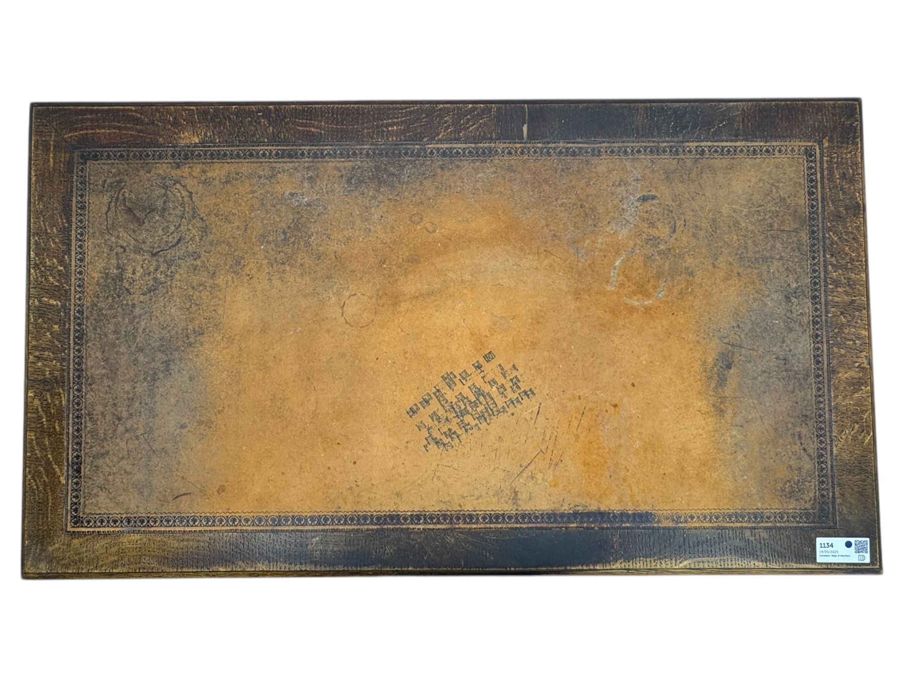 Early 20th century Jacobean design oak desk, with rectangular top inset with worn tooled leather, two frieze drawers over pedestals each fitted with a pair of panelled drawers, turned handles, on carved and fluted tapering legs united by stretchers 