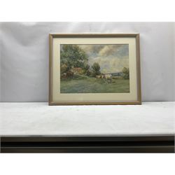 John Atkinson (Staithes Group 1863-1924): Cattle Grazing, watercolour signed 18cm x 53cm