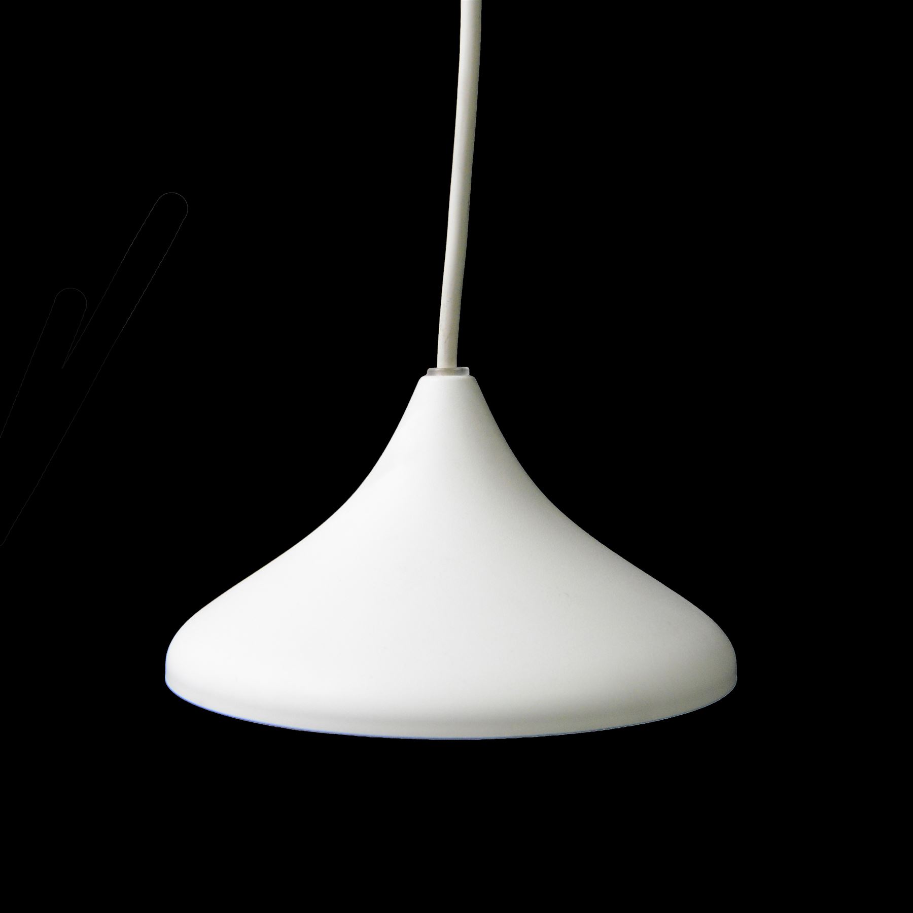 Moooi - NR2 pendant light, circular openwork shade formed from fine white threads in a complex woven lattice, enclosing an internal light source, suspended from a white cable and ceiling rose