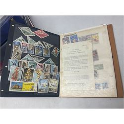 World stamps including Australia, Antigua, Canada, New Zealand, St Vincent, Republic of Maldives, Norfolk Island, Malta etc, Great British and other first day covers, Queen Elizabeth II 60th Birthday commemorative stamps etc, housed in five albums/folders and loose, in one box