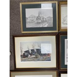 John Edwin Wigston (British 1939-): 'The Spirit of the North Eastern' '60163 Tornado' and four other Railway Prints, black and white and coloured prints signed in pencil max 35cm x 53cm (6)